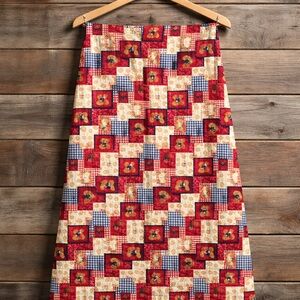 Handmade Patchwork Teddy Bear Floral and Gingham Print Baby Quilt